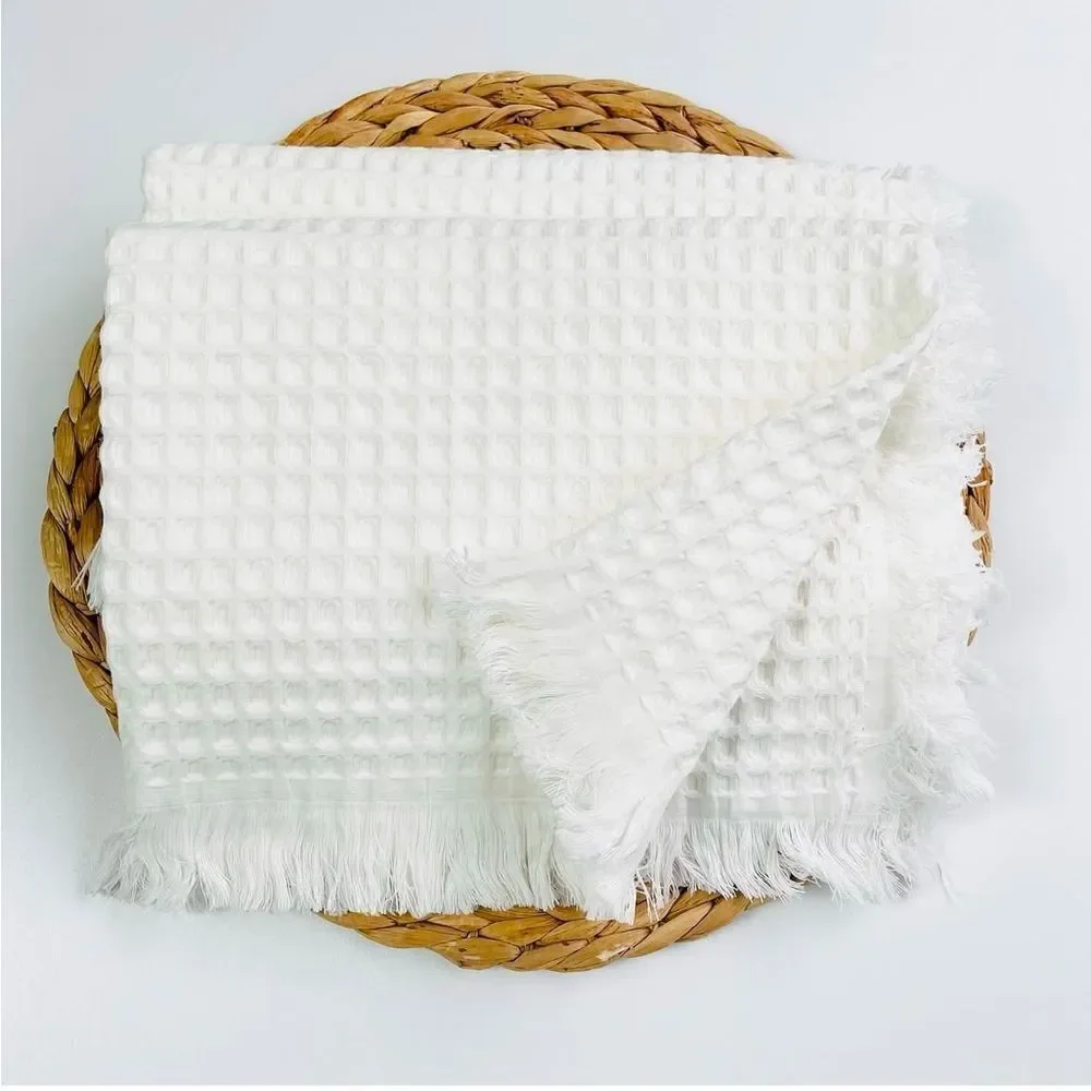 DREAMLINE 100% Cotton Waffle Blanket Natural White